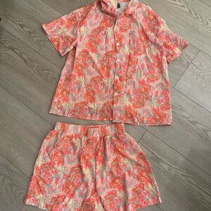 SHEIN Floral Swim Coverup Set - Pink and Orange